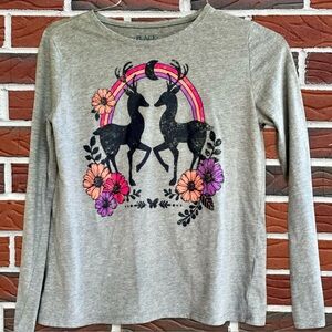 🦌✨Children’s Place Long Sleeve Top Deer Graphics Girls Size Large 10-12